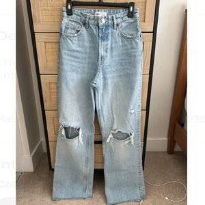 Zara Light Wash High Rise Distressed Jeans